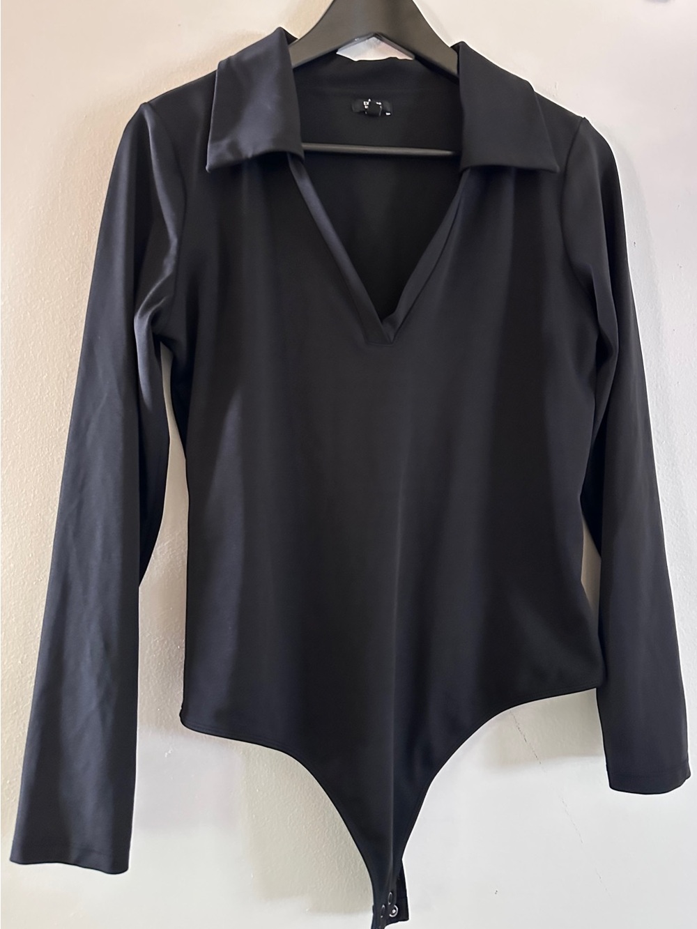 Express Black Long-Sleeve V-Neck Collar Bodysuit